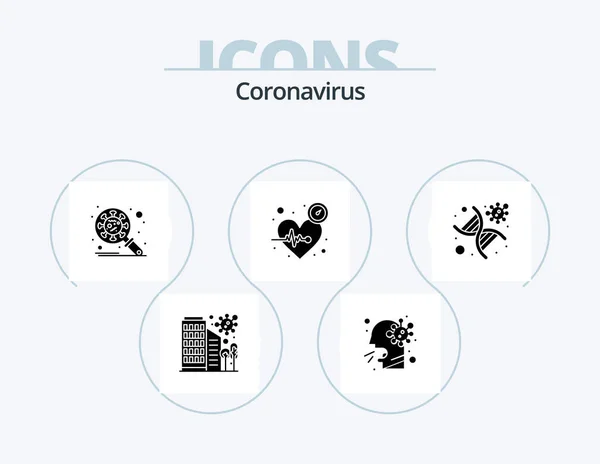Coronavirus Glyph Icon Pack Icon Design Dna Pulse Bacteria Heart — Archivo Imágenes Vectoriales
