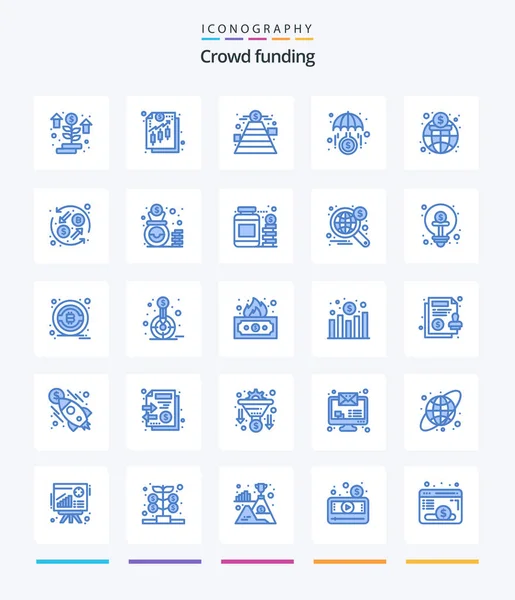 Creative Crowdfunding Blue Icon Pack Global Investment Finance Invest Funds — Vetor de Stock