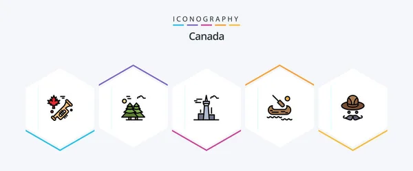 Canada Filledline Icon Pack Including Hat Canada Architecture City Kayak — 图库矢量图片