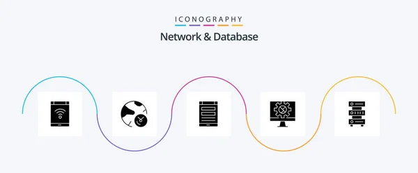 Network Database Glyph Icon Pack Including Online Computer Internet Social — стоковый вектор