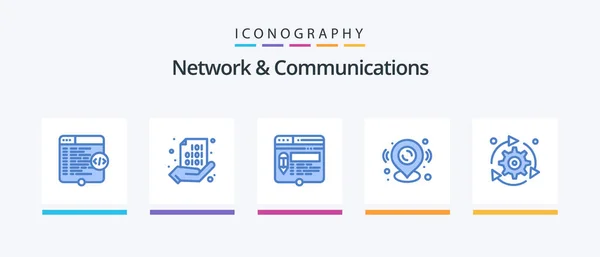 Network Communications Blue Icon Pack Including Location Pin Hand Pencil — Vetor de Stock