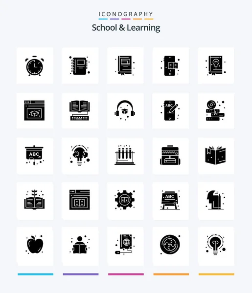 Creative School Learning Glyph Solid Black Icon Pack Education Cap —  Vetores de Stock