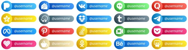 Follow Icons Popular Social Media Platforms Pinterest Meta Telegram Icons — Vetor de Stock