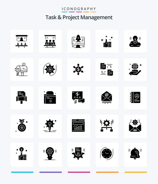Creative Task Project Management Glyph Solid Black Icon Pack Hand — Stock Vector