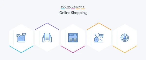 Online Shopping Blue Icon Pack Including Online Cart Digital Basket — Stockvektor