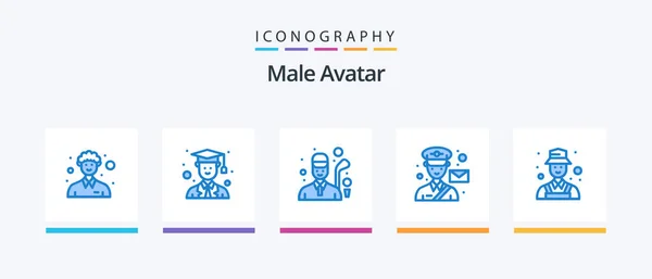 Male Avatar Blue Icon Pack Including Detective Postman Golfer Post — Archivo Imágenes Vectoriales