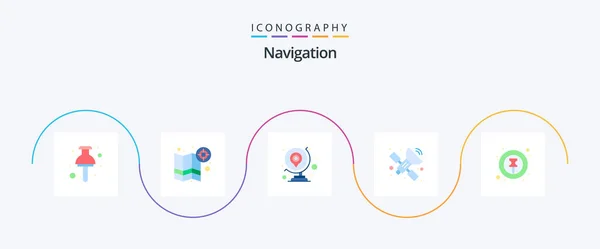 Navigation Flat Icon Pack Including Location Space Globe Satellite Map — Archivo Imágenes Vectoriales