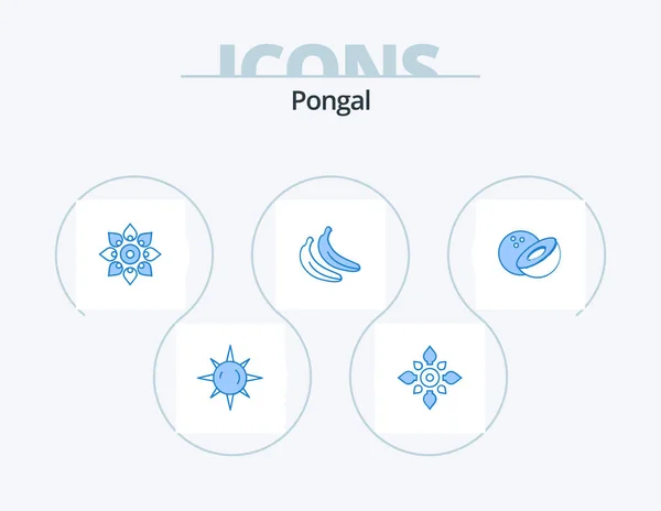 Pongal Blue Icon Pack Icon Design Holi Coconut — Stockvector