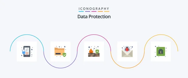 Data Protection Flat Icon Pack Including Finger Message Firewall Mail — 图库矢量图片