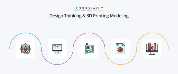 Design Thinking Printing Modeling Line Filled Flat Icon Pack Including — Vector de stock