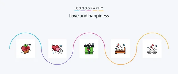 Love Line Filled Flat Icon Pack Including Love Heart Time — Archivo Imágenes Vectoriales