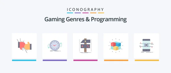 Gaming Genres Programming Flat Icon Pack Including Puzzle Box Counter — Stockový vektor