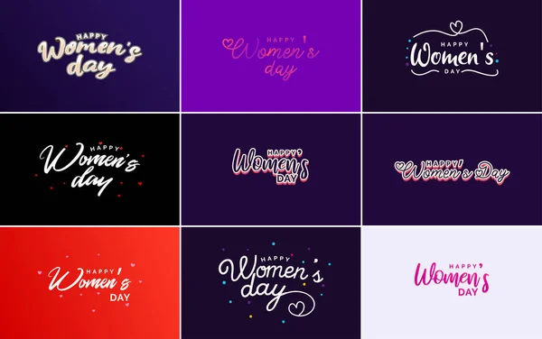 Set Happy Woman Day Handwritten Lettering Suitable Use Greeting Invitation — Vector de stock
