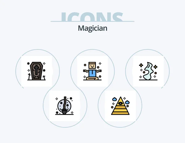 Magician Line Filled Icon Pack Icon Design Broom Magician Trick — Stock Vector