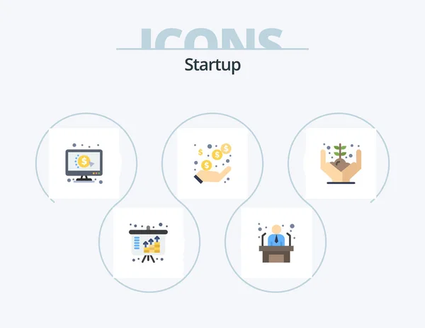 Startup Flat Icon Pack Icon Design Hand Earnings Click Revenue — Stockvector