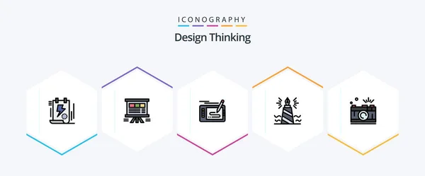 Design Thinking Filledline Icon Pack Including Writing Pen Chart Pad — стоковый вектор