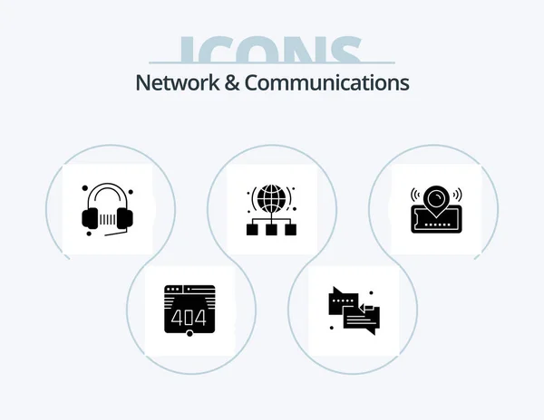 Network Communications Glyph Icon Pack Icon Design Map Network Headphone — Stockvektor