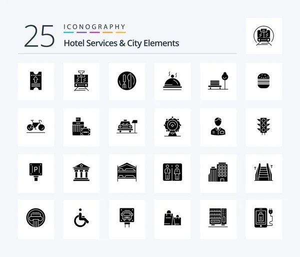Hotel Services City Elements Solid Glyph Icon Pack Including Chair — стоковый вектор
