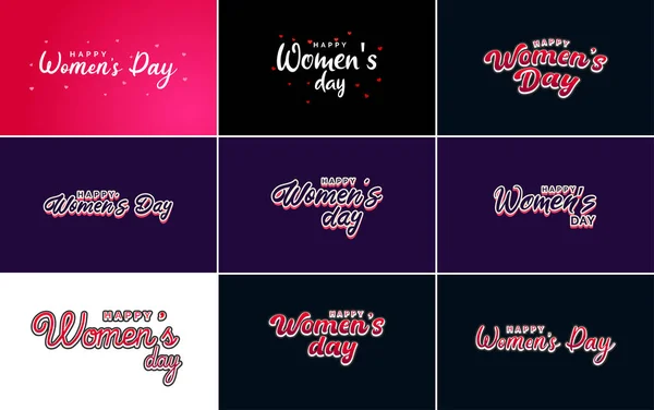 Pink Happy Women Day Typographical Design Elements Set Greeting Cards — Image vectorielle