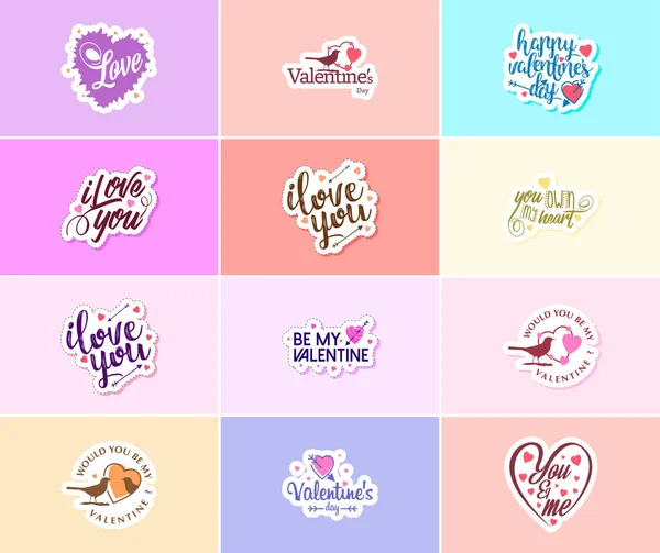 Love Filled Valentine Day Typography Stickers — Διανυσματικό Αρχείο