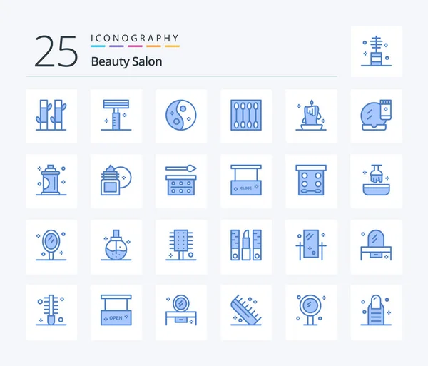 Beauty Salon Blue Color Icon Pack Including Salon Face Brush — Stockový vektor