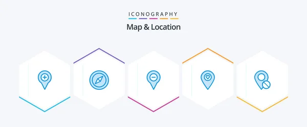 場所を含む地図と場所25ブルーのアイコンパック 地図だ 場所だ 場所だ マイナス — ストックベクタ
