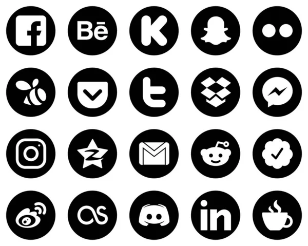 Stylish White Social Media Icons Black Background Instagram Facebook Yahoo — Stock Vector