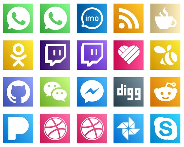 Minimalist Social Media Icons Messenger Wechat Streaming Github Likee Icons — Stock Vector