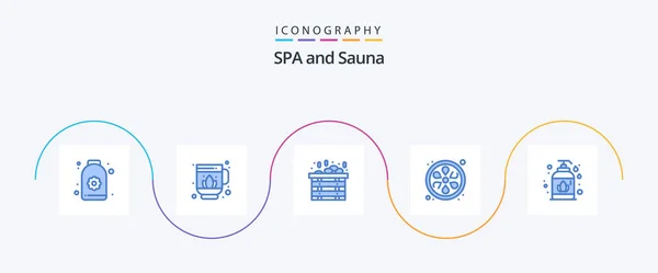 Sauna Blue Icon Pack Including Soap Sauna Liquid Soap Lotus — Stock Vector