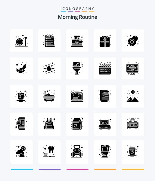 Creative Morning Routine Glyph Solid Black Icon Pack Fry Breakfast — Stock Vector