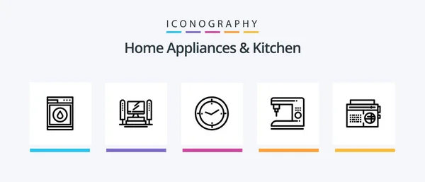 Home Appliances Kitchen Line Icon Pack Including Music Gallery Bulb — Image vectorielle