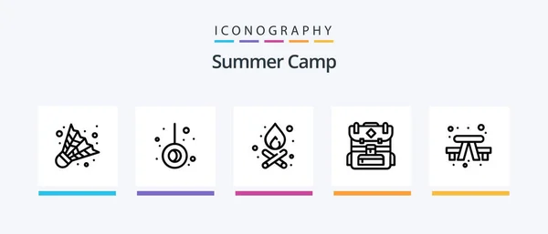 Summer Camp Line Icon Pack Including Knife Location Hiking Camping — Stockový vektor