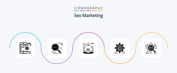 Seo Marketing Glyph Icon Pack Including World Setting History Web — Stockový vektor