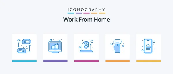 Work Home Blue Icon Pack Including Food Hand Chart Feedback — стоковый вектор