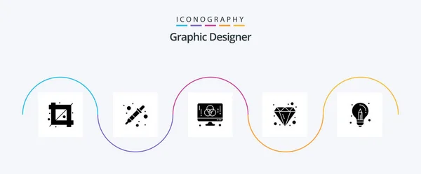 Graphic Designer Glyph Icon Pack Including Bulb Diamond Computer Brilliant — 图库矢量图片