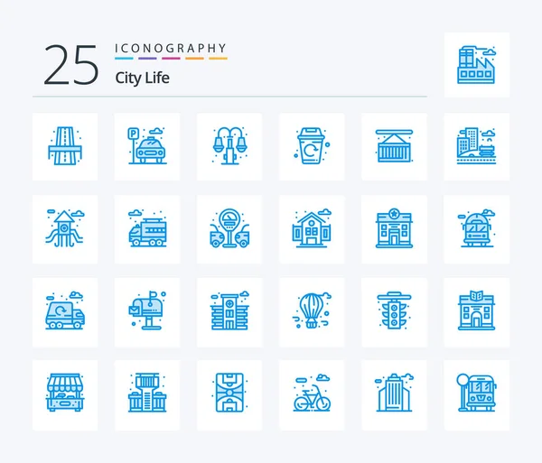City Life Blue Color Icon Pack Including Cargo Been City — Wektor stockowy
