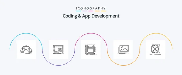 Coding App Development Line Icon Pack Including Image Sketching Operational — Stok Vektör