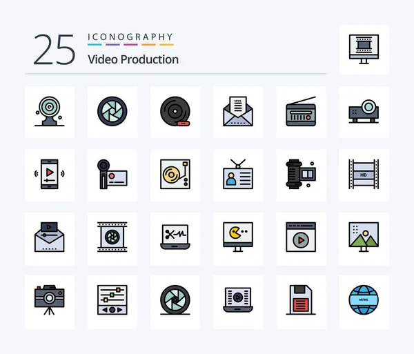 Video Production Line Filled Icon Pack Including Newsletter Email Document — Vector de stock
