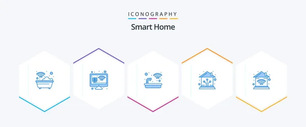 Smart Home Blue Icon Pack Including Smart Control Monitor Growth — стоковый вектор
