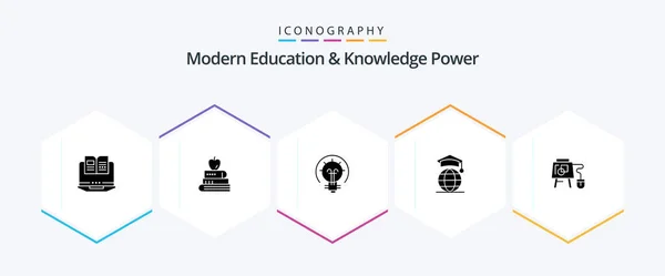 Modern Education Knowledge Power Glyph Icon Pack Including Online Graduation — Archivo Imágenes Vectoriales
