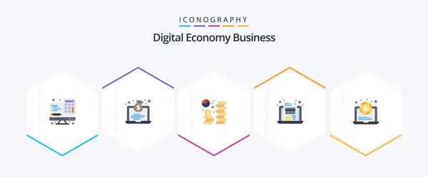 Digital Economy Business Flat Icon Pack Including Dollar File Coin — Wektor stockowy