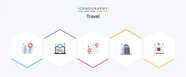 Travel Flat Icon Pack Including Browser Products Wifi Grocery Path — Archivo Imágenes Vectoriales