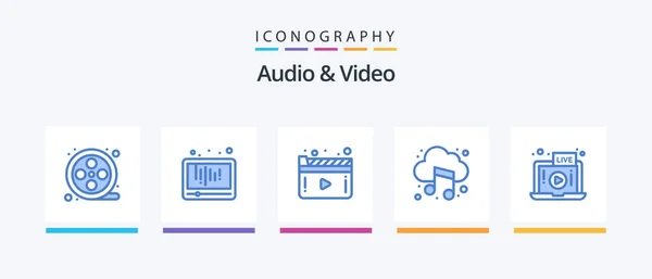 Audio Video Blue Icon Pack Including Video Sound Media Music — 图库矢量图片