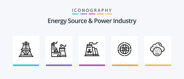Energy Source Power Industry Line Icon Pack Including Factory Transmission — Vector de stock