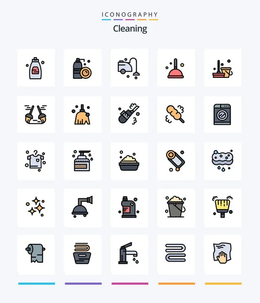 Creative Cleaning Line Filled Icon Pack Clean Witch Clean Mop — Wektor stockowy