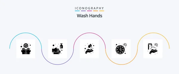 Wash Hands Glyph Icon Pack Including Twenty Seconds Time Sanitizer — Wektor stockowy