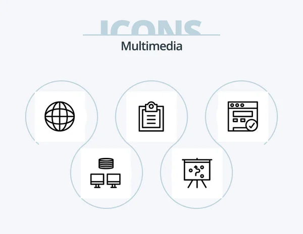 Multimedia Line Icon Pack Icon Design Documents Website Alert — Archivo Imágenes Vectoriales
