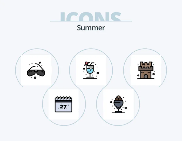 Summer Line Filled Icon Pack Icon Design Cruiser Beach Beach — Archivo Imágenes Vectoriales