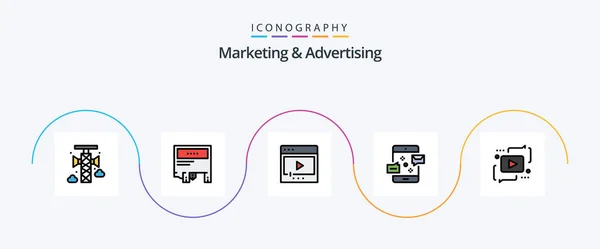 Marketing Advertising Line Filled Flat Icon Pack Including Marketing Connection — Vector de stock