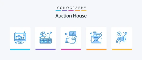 Auction Blue Icon Pack Including Speaker Announce Bid Law Auction — Stok Vektör